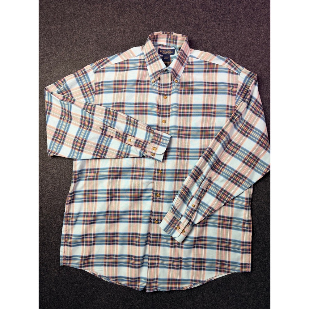 Brooks Brothers Men Large Plaid Button Down Shirt Multi Color Woven in Italy L